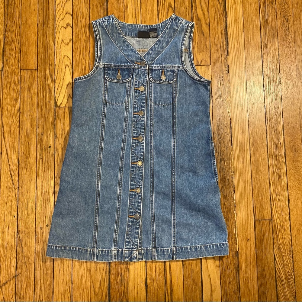 Vintage Gap Girls Button Down Blue Denim Dress Sleeveless Large 9-10 Years Old